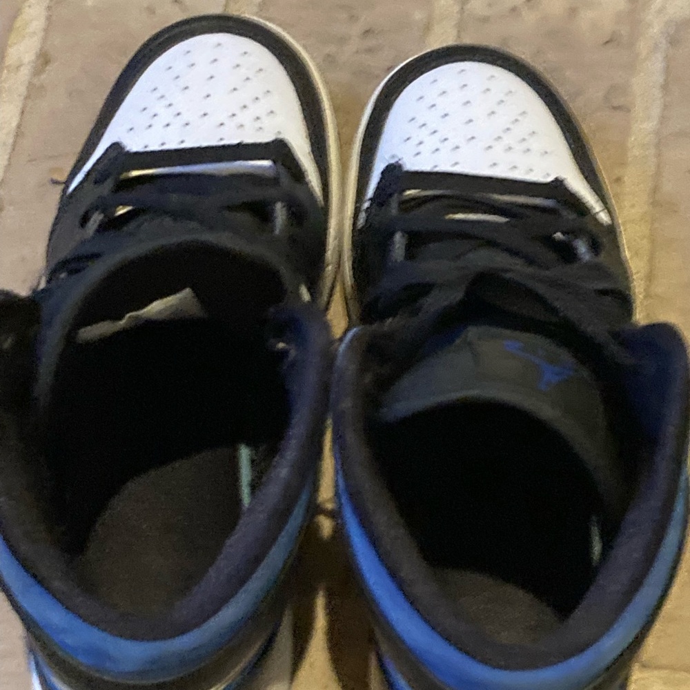 NIKE Jordan 1 Mid (White, Black, and Racer Blue) Boys shoes